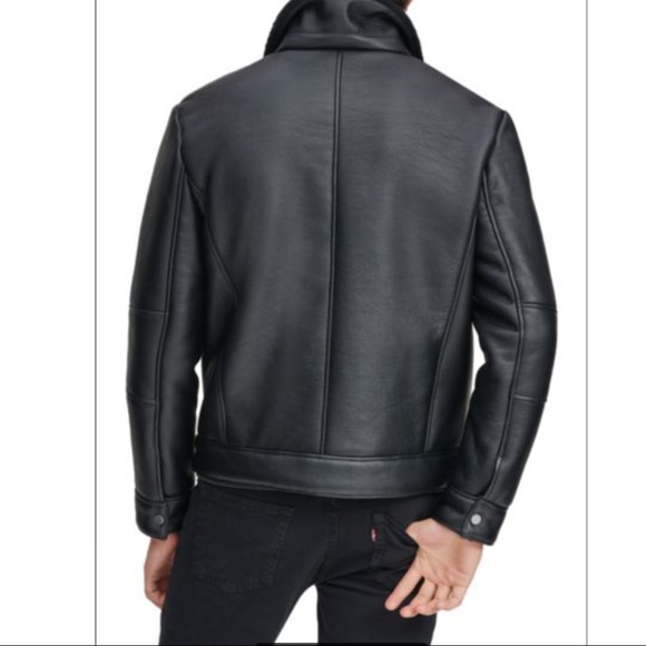 MARC NEW YORK Faux Fur-Trim Spread Collar Faux Leather Jacket Size Large - Picture 3 of 10